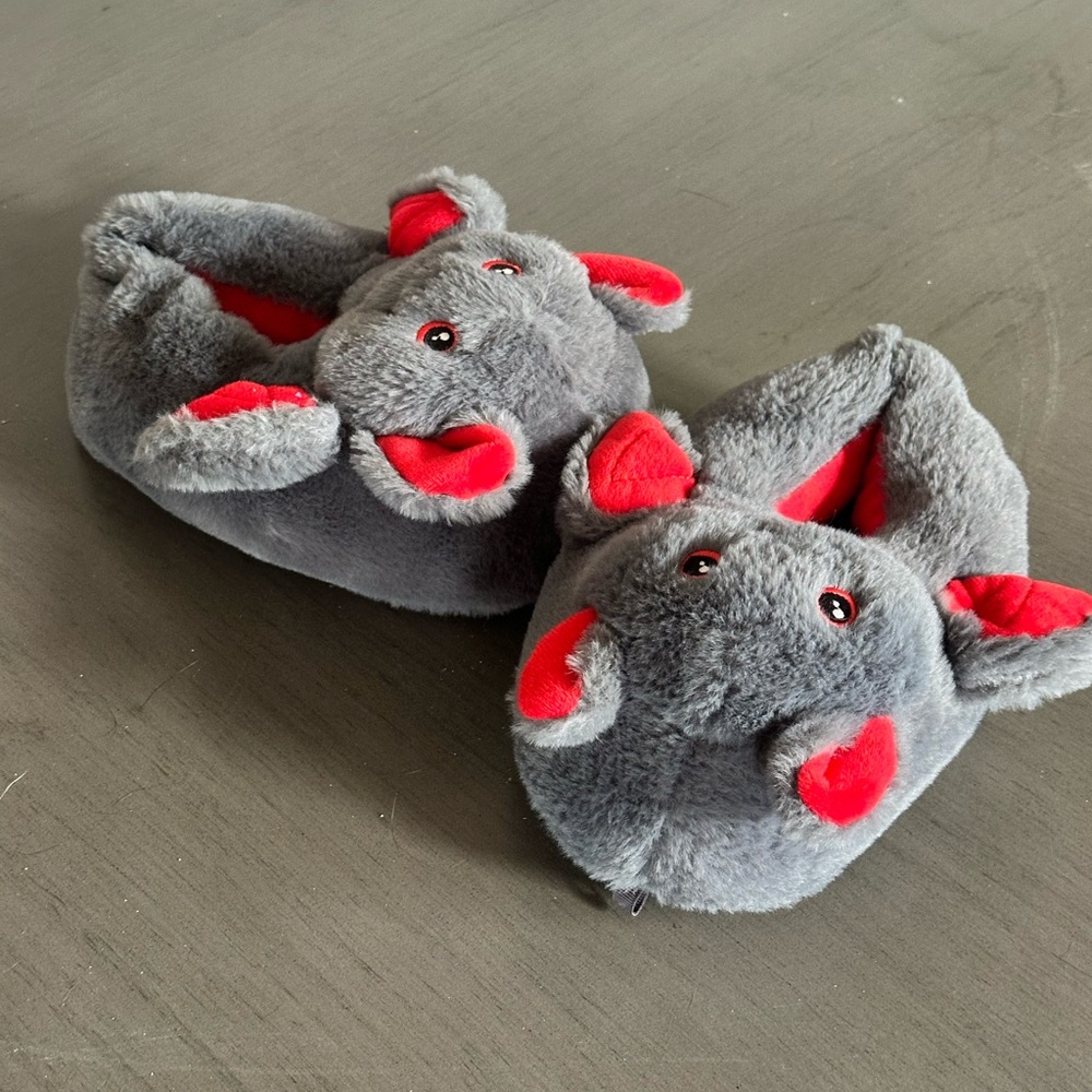 Plush Bat Slippers for Kids - Gray and Red